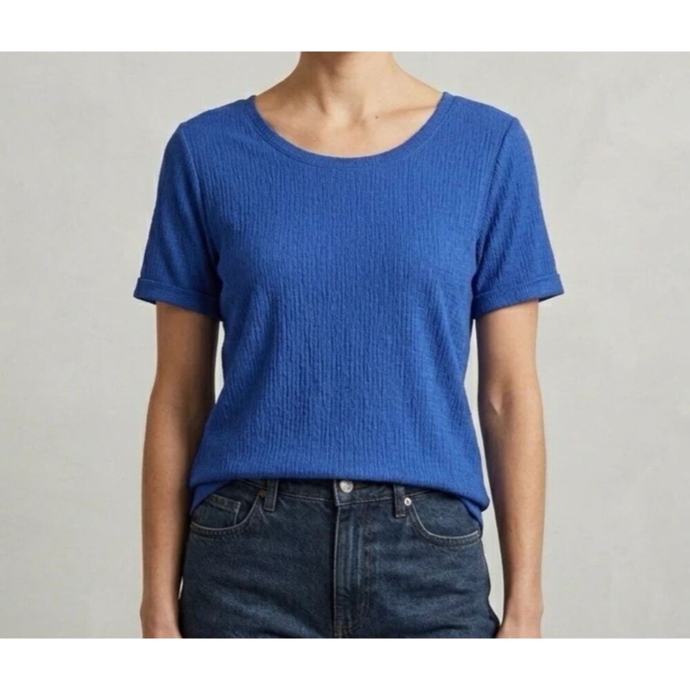 Soft Surroundings T-Shirt Womens M Criss-Cross Back Textured Knit Top Nautical